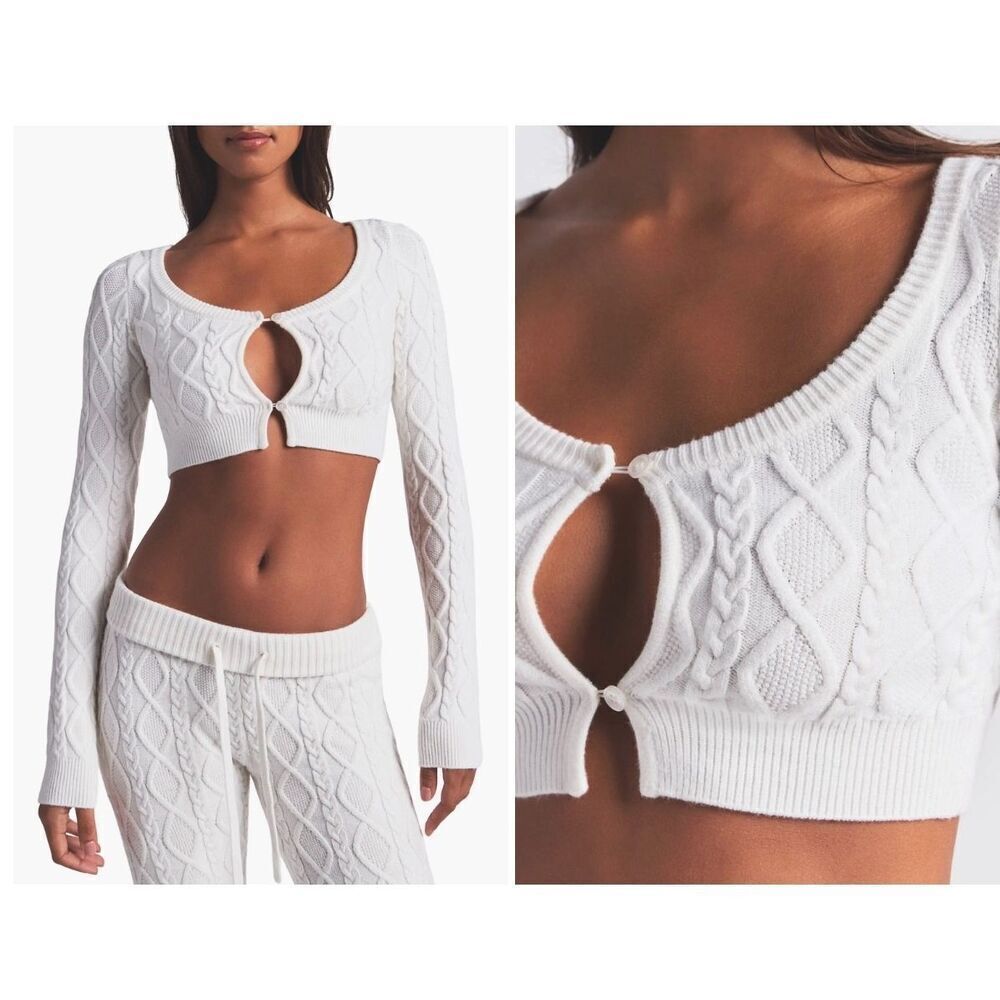 New Skims Sweater Knit Crop Cardigan Cable Knit Sweater in Ivory XL